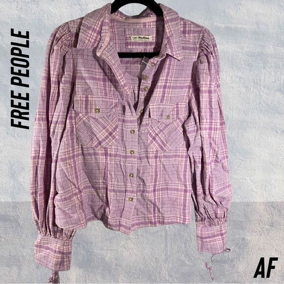WE THE FREE PLAID TOP IN COTTON CANDY NWT SMALL - Picture 1 of 5